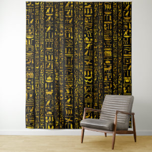 Ancient Egyptian hieroglyphs gold and black color Tapestry