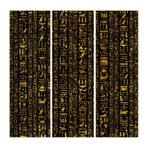 Ancient Egyptian hieroglyphs gold and black Triptych
