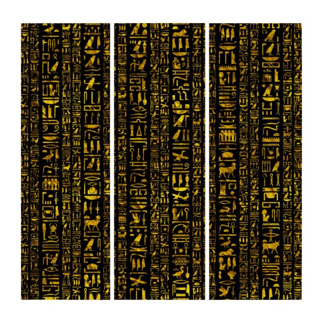 Ancient Egyptian hieroglyphs gold and black Triptych (Front)