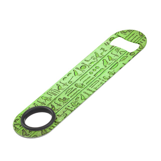 Ancient Egyptian Hieroglyphs Green Bar Key (Front Angled)