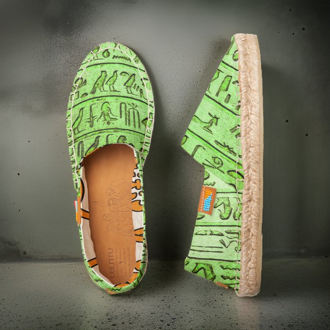 Ancient Egyptian Hieroglyphs Green Espadrilles (Step into ancient elegance with this green espadrilles adorned with captivating Egyptian hieroglyphs)