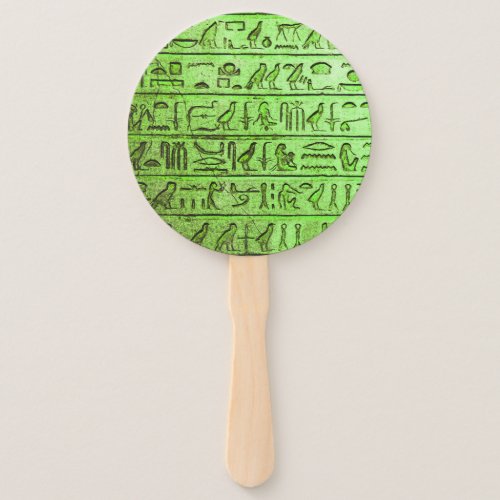 Ancient Egyptian Hieroglyphs Green Hand Fan