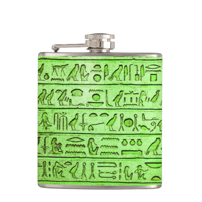 Ancient Egyptian Hieroglyphs Green Hip Flask (Front)