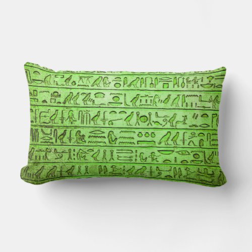 Ancient Egyptian Hieroglyphs Green Lumbar Pillow