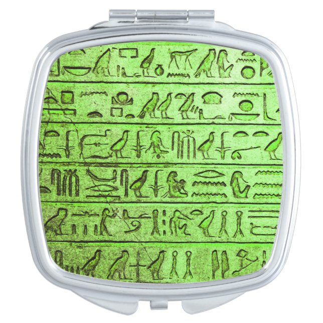 Ancient Egyptian Hieroglyphs Green Makeup Mirror (Front)