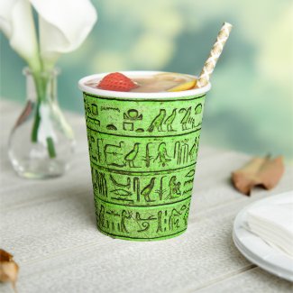 Ancient Egyptian Hieroglyphs Green Paper Cup