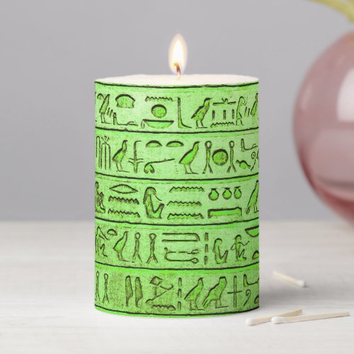 Ancient Egyptian Hieroglyphs Green Pillar Candle