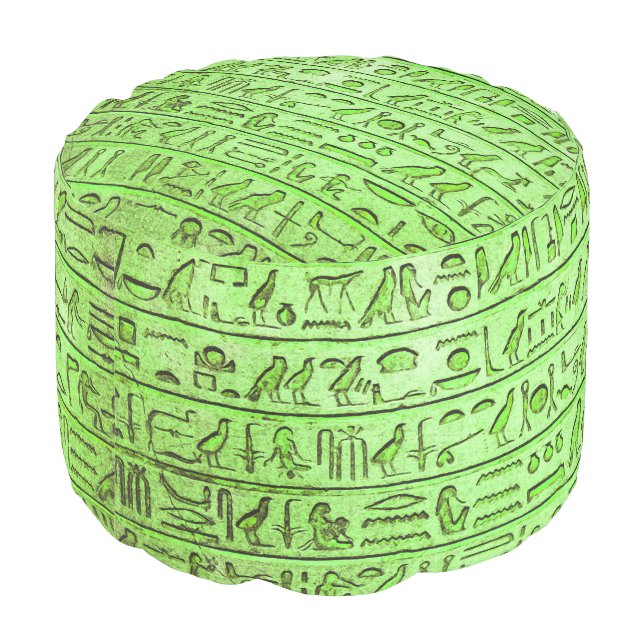 Ancient Egyptian Hieroglyphs Green Pouf (Angled Back)