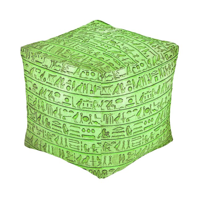 Ancient Egyptian Hieroglyphs Green Pouf (Angled Front)