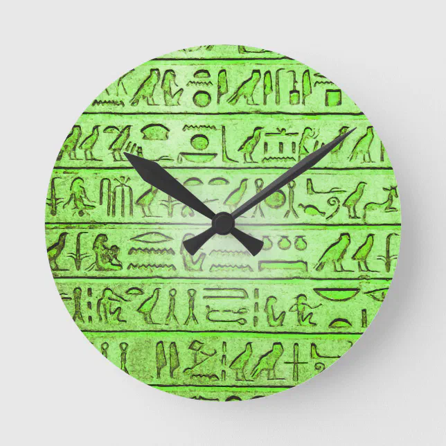 Ancient Egyptian Hieroglyphs Green Round Clock | Zazzle