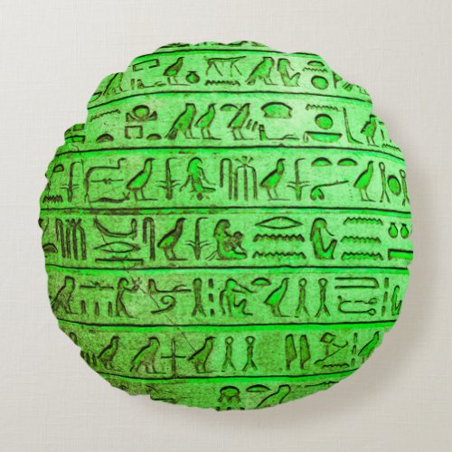 Ancient Egyptian Hieroglyphs Green Round Pillow