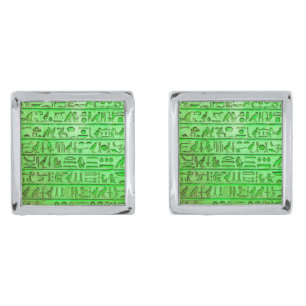 Ancient Egyptian Hieroglyphs Green Silver Cufflinks