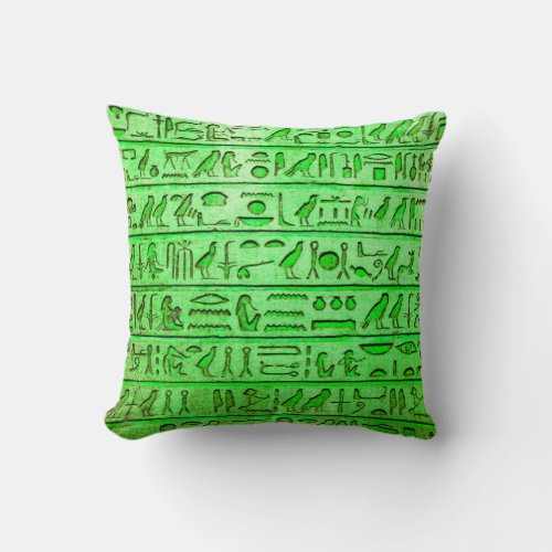 Ancient Egyptian Hieroglyphs Green Square Pillow