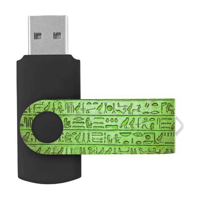Ancient Egyptian Hieroglyphs Green USB Flash Drive (Opened)