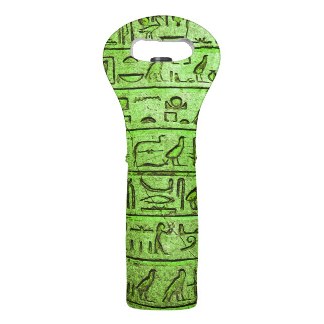 Ancient Egyptian Hieroglyphs Green Wine Bag (Front)