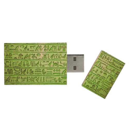 Ancient Egyptian Hieroglyphs Green Wood USB Flash Drive