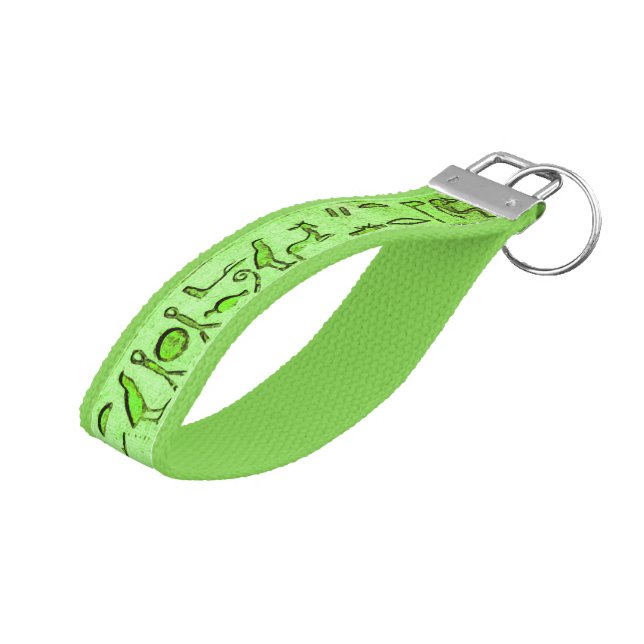 Ancient Egyptian Hieroglyphs Green Wrist Keychain (Angled Up)