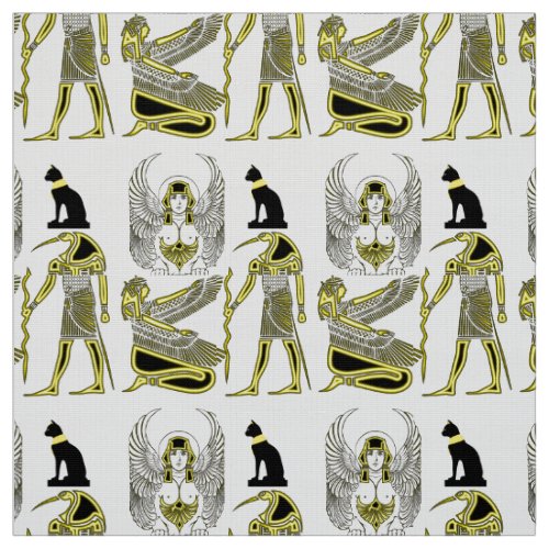 Ancient Egyptian Hieroglyphs in Black and Yellow Fabric