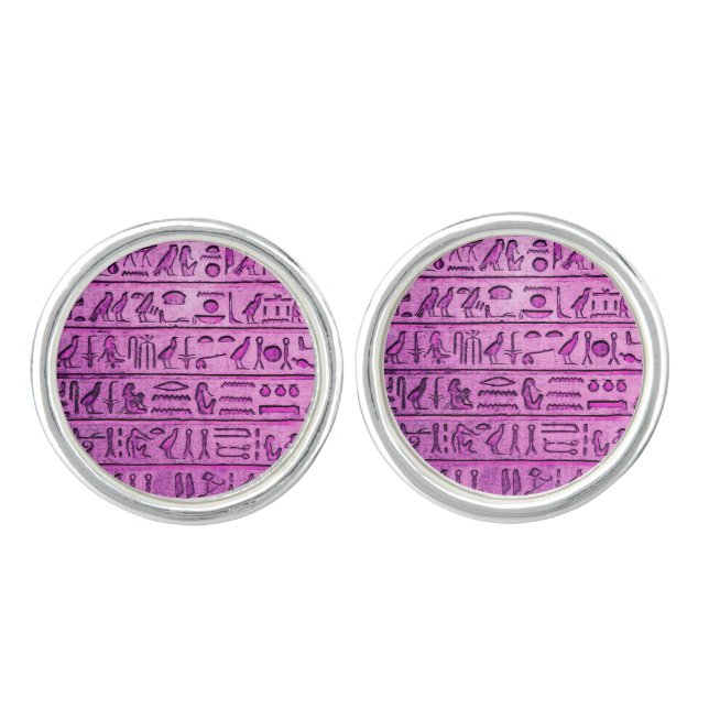 Ancient Egyptian Hieroglyphs Purple Cufflinks (Front)