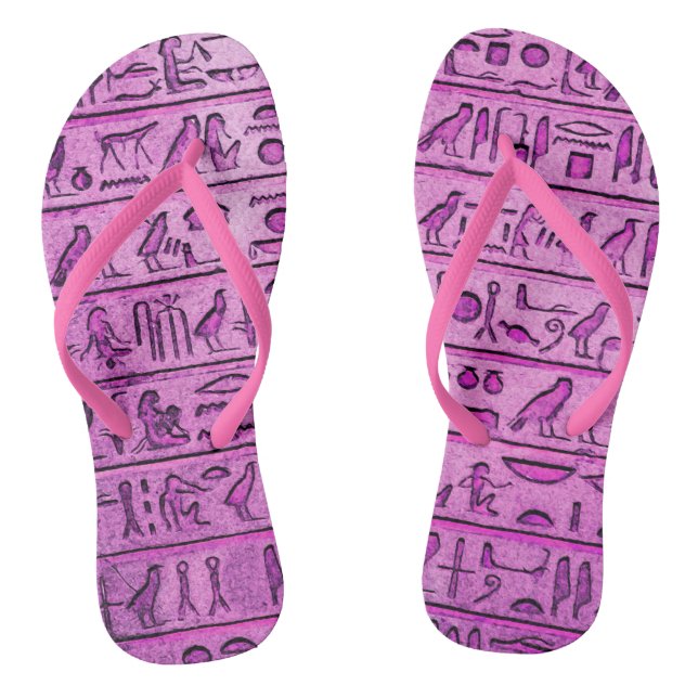Ancient Egyptian Hieroglyphs Purple  Flip Flops (Footbed)