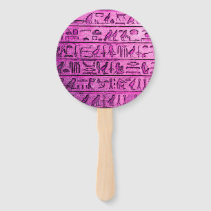 Ancient Egyptian Hieroglyphs Purple Hand Fan