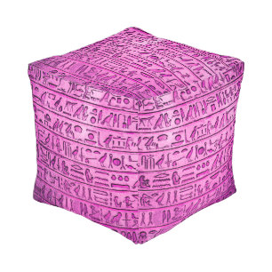 Ancient Egyptian Hieroglyphs Purple Pouf