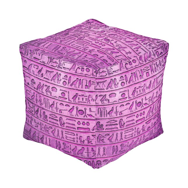 Ancient Egyptian Hieroglyphs Purple Pouf (Angled Front)