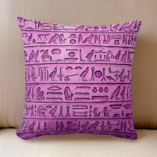 Ancient Egyptian Hieroglyphs Purple Square Pillow