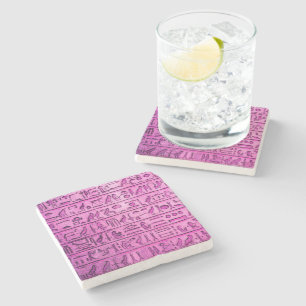 Ancient Egyptian Hieroglyphs Purple Stone Coaster