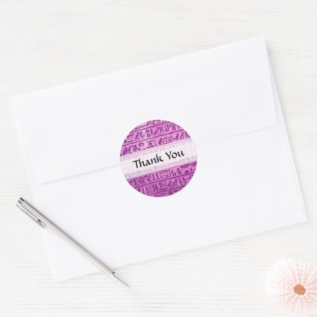 Ancient Egyptian Hieroglyphs Purple Thank You Classic Round Sticker (Envelope)