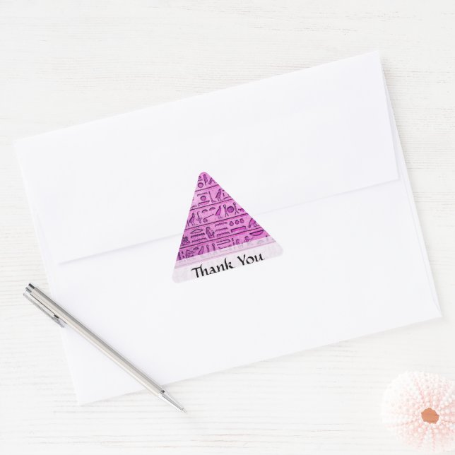 Ancient Egyptian Hieroglyphs Purple Thank You Triangle Sticker (Envelope)