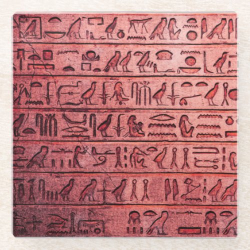 Ancient Egyptian Hieroglyphs Red Glass Coaster