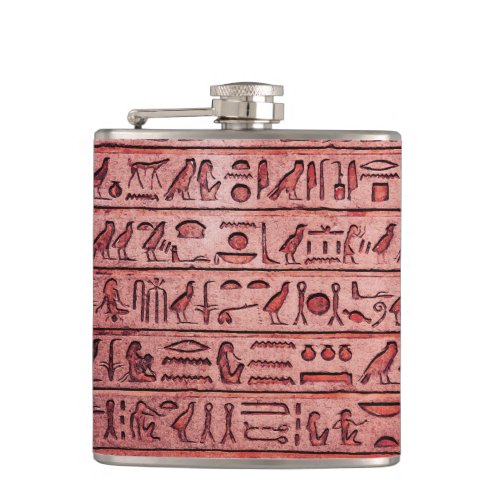 Ancient Egyptian Hieroglyphs Red Hip Flask