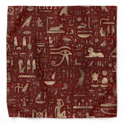 Ancient Egyptian hieroglyphs Red Leather and gold Bandana