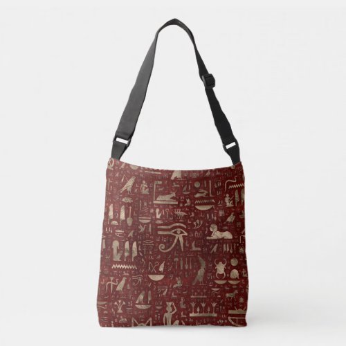 Ancient Egyptian hieroglyphs Red Leather and gold Crossbody Bag