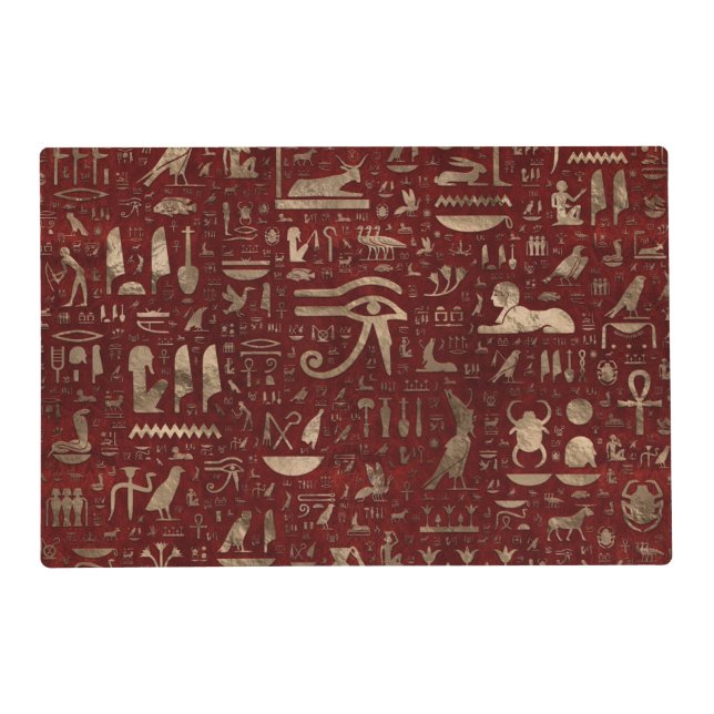 Ancient Egyptian hieroglyphs Red Leather and gold Placemat (Front)