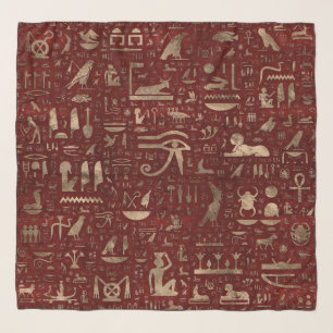 Ancient Egyptian hieroglyphs Red Leather and gold Scarf