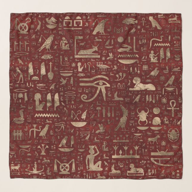 Ancient Egyptian hieroglyphs Red Leather and gold Scarf (Front)