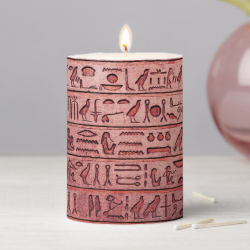 Ancient Egyptian Hieroglyphs Red Pillar Candle