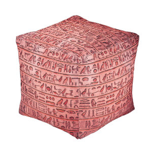 Ancient Egyptian Hieroglyphs Red Pouf