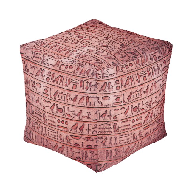 Ancient Egyptian Hieroglyphs Red Pouf (Angled Back)