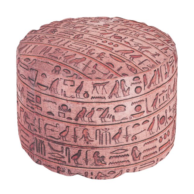 Ancient Egyptian Hieroglyphs Red Pouf (Angled Back)