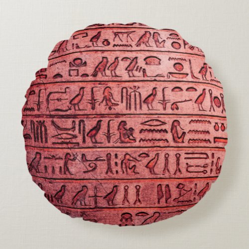 Ancient Egyptian Hieroglyphs Red Round Pillow
