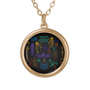 Ancient Egyptian Hieroglyphs & Symbols Gold Plated Necklace
