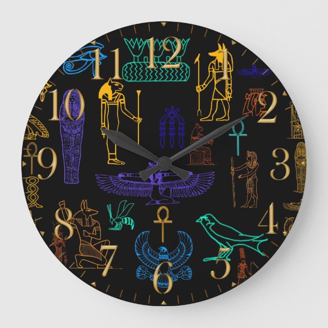 Ancient Egyptian Hieroglyphs & Symbols Large Clock (Front)