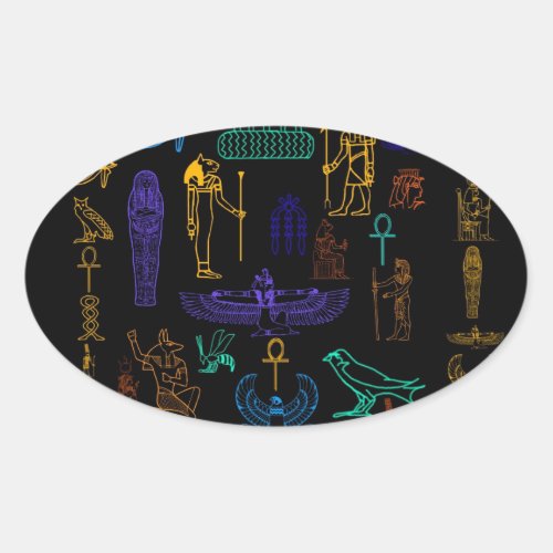 Ancient Egyptian Hieroglyphs  Symbols Oval Sticker