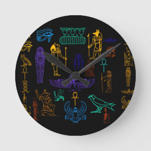 Ancient Egyptian Hieroglyphs & Symbols Round Clock