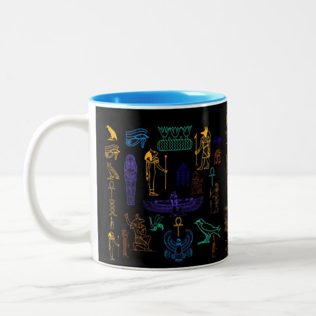 Ancient Egyptian Hieroglyphs & Symbols Two-Tone Coffee Mug (Left)
