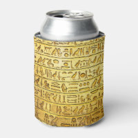 Ancient Egyptian Hieroglyphs Yellow Can Cooler