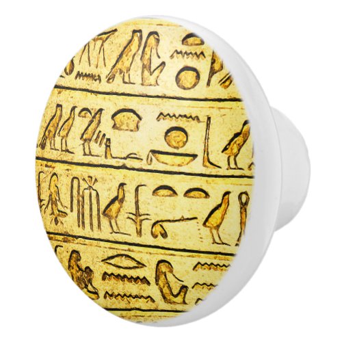 Ancient Egyptian Hieroglyphs Yellow Ceramic Knob